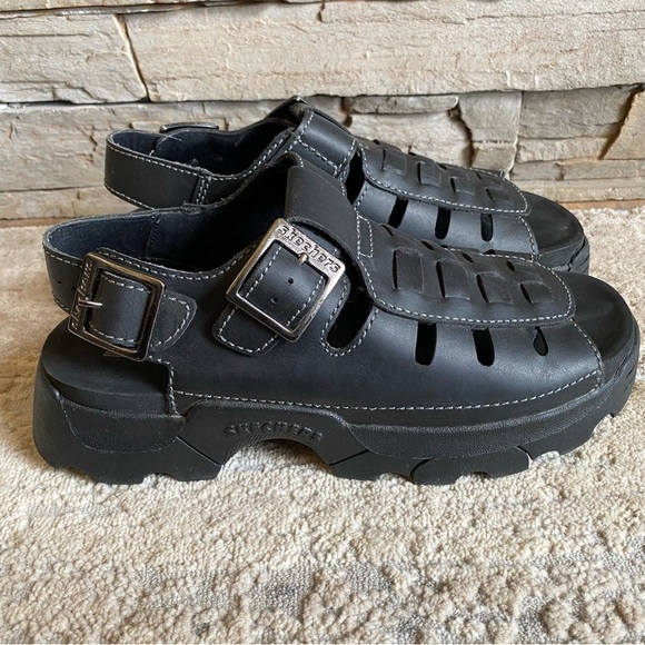 Skechers Vintage Sandals Jam Ups Fisherman Style Black Leather Platform Soles 90 - Picture 5 of 11